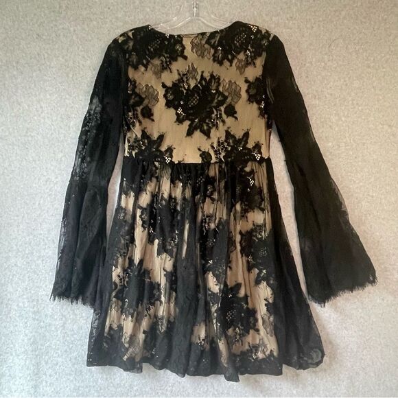 Black Lace Bell Sleeve Dress Y2k Goth Whimsigoth Indie Sleaze small #BB - Picture 2 of 10